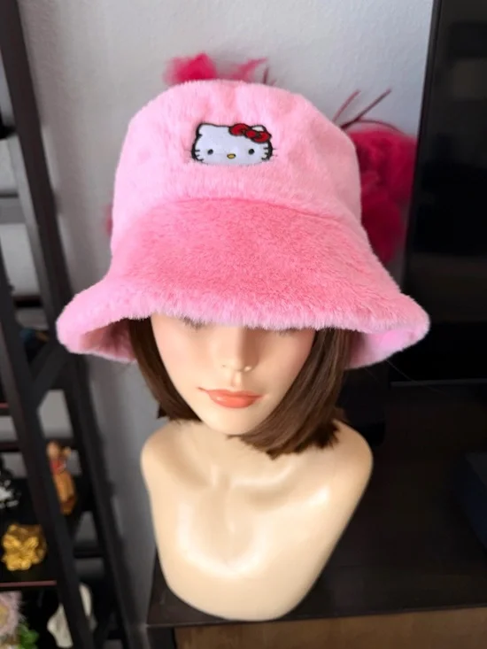 Hello Kitty Plush Pink Bucket Hat with Embroidered Hello Kitty - Picture 2 of 13